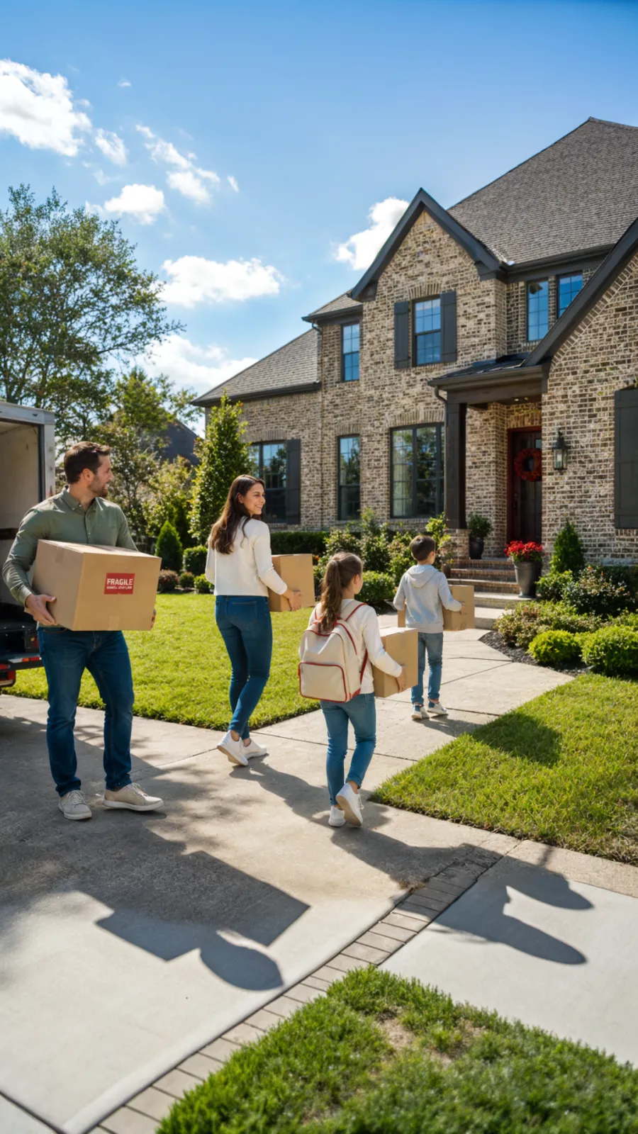A family carrying boxes on moving day